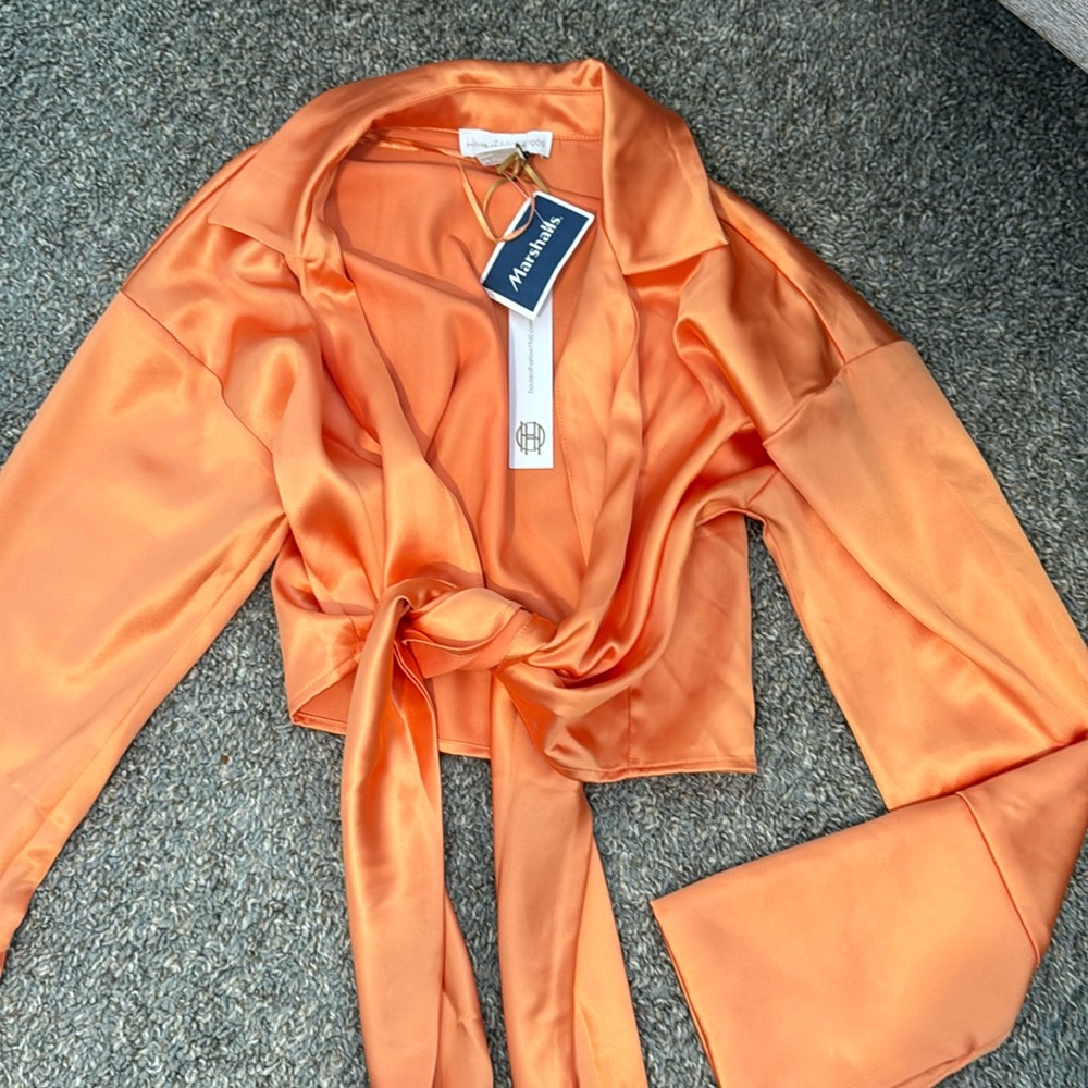 Orange silk long sleeve top